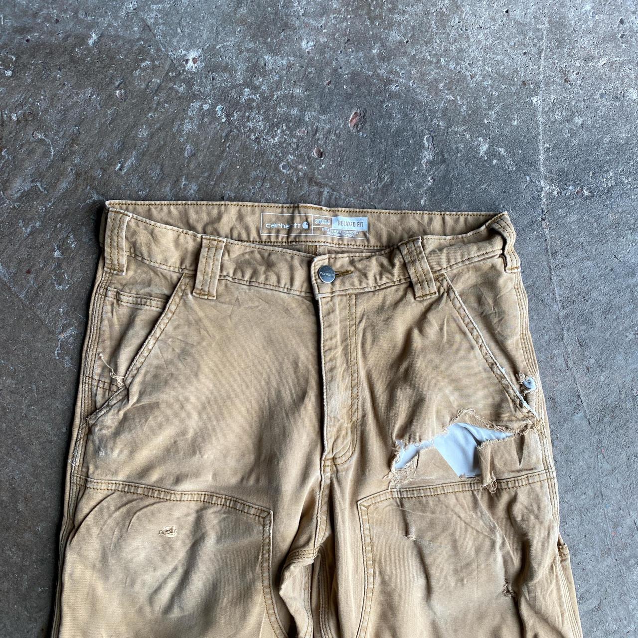 Tan Carhartt Distressed Carpenter Pants - W30