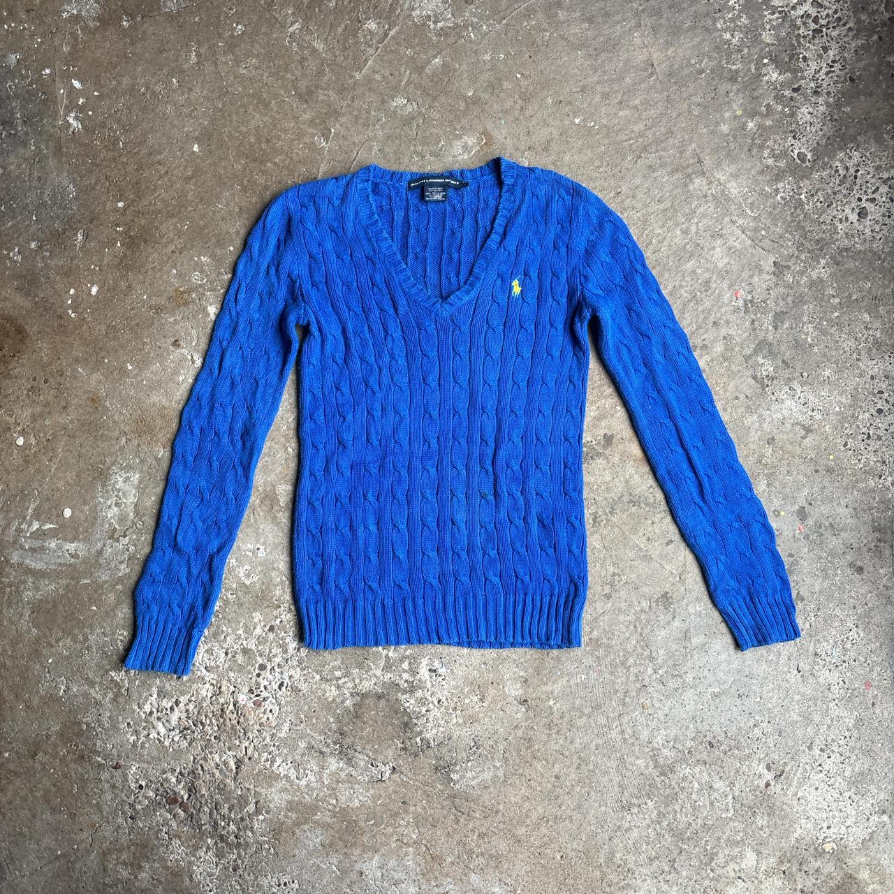 Blue V-Neck Ralph Lauren Cable Knit Sweater - S (women’s)