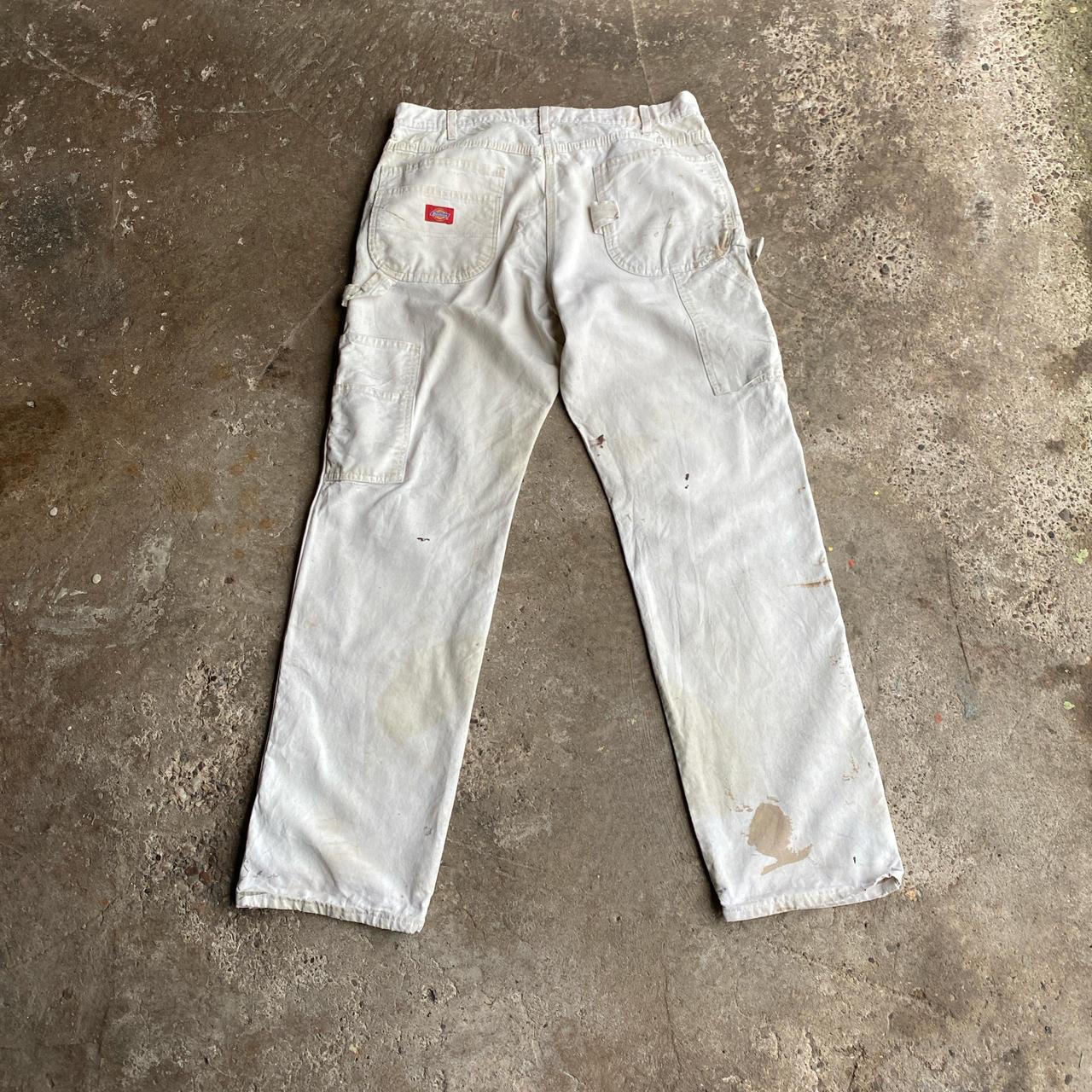 White Distressed Dickies Double Knee Carpenter Pants - W36