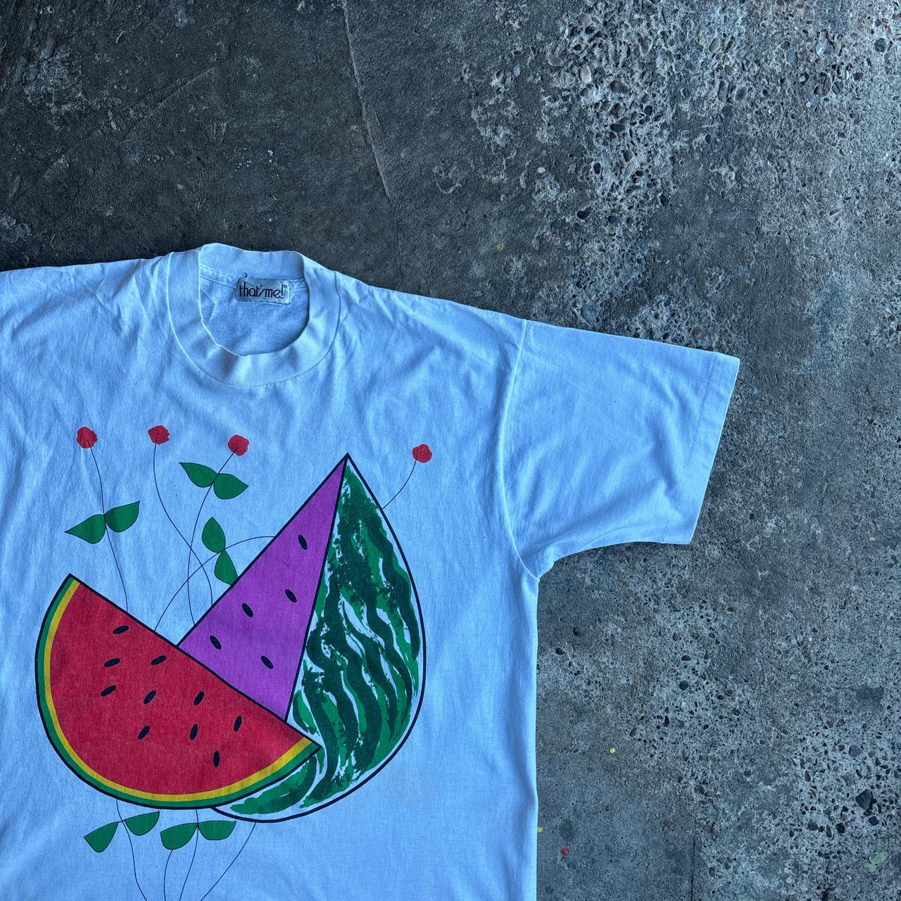 White Single Stitch Graphic Watermelon T-Shirt - L