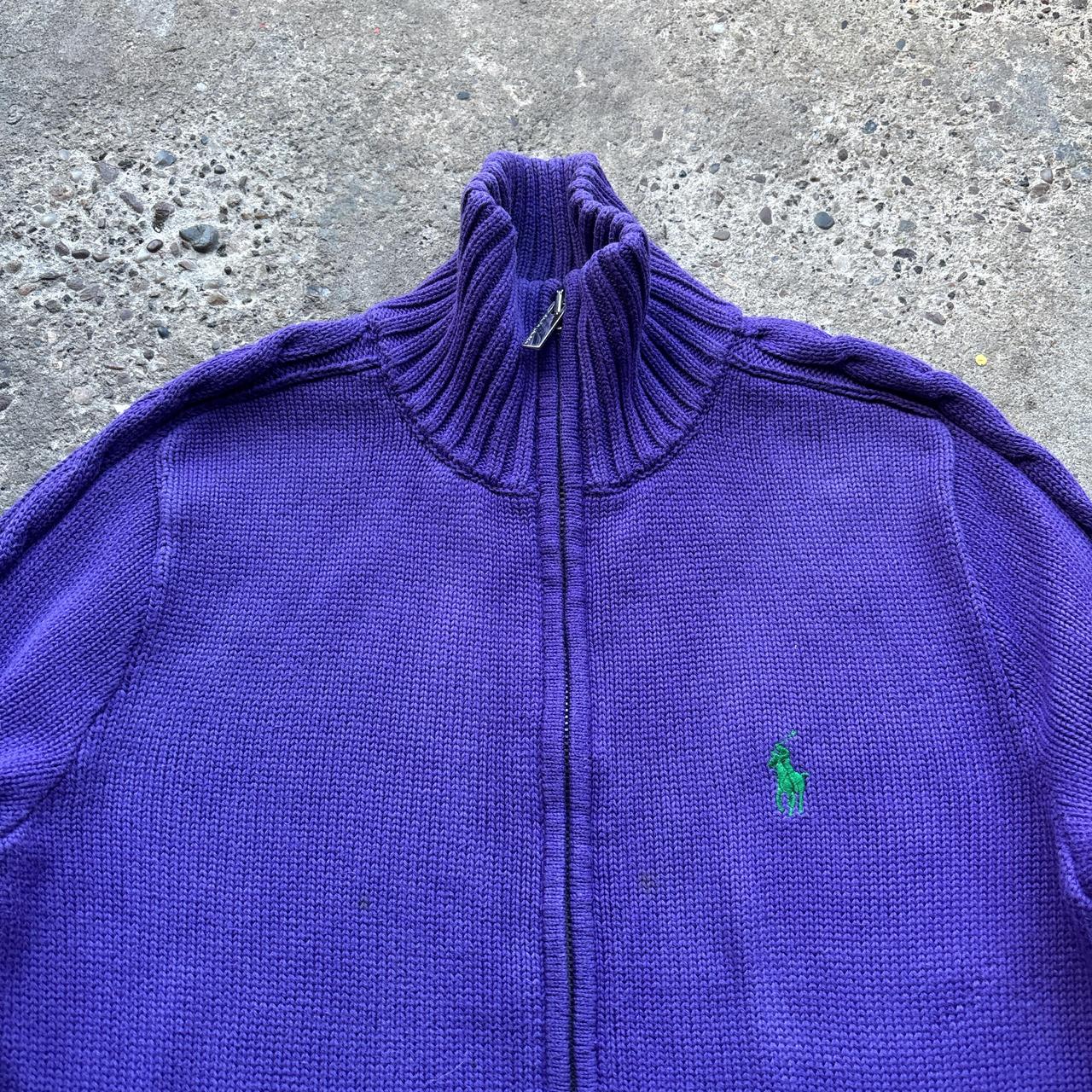 Vintage Purple Ralph Lauren Sport knitted zip-through sweater - M