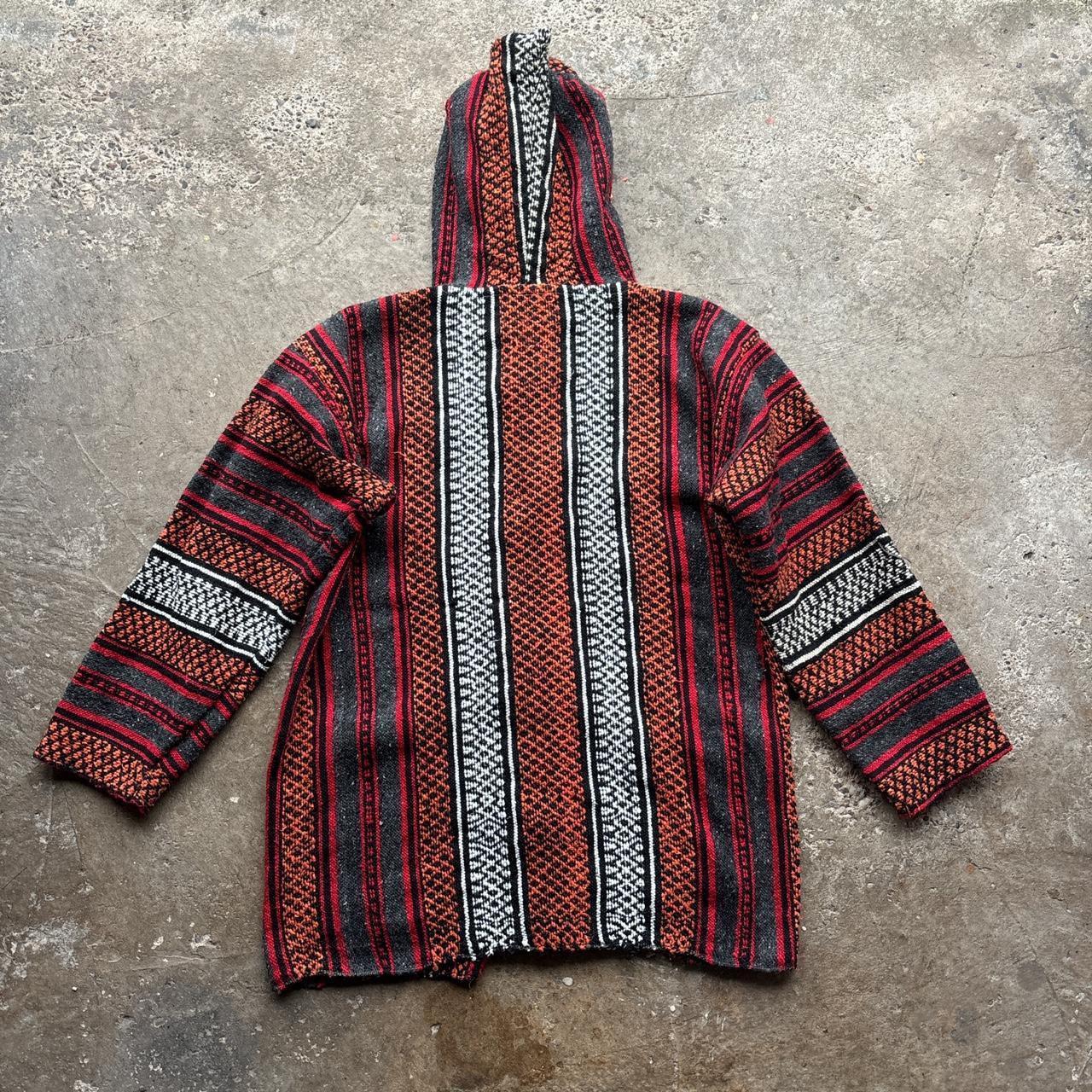 Handmade Red, grey, white, black and orange Boho Baja / hippie style hooded