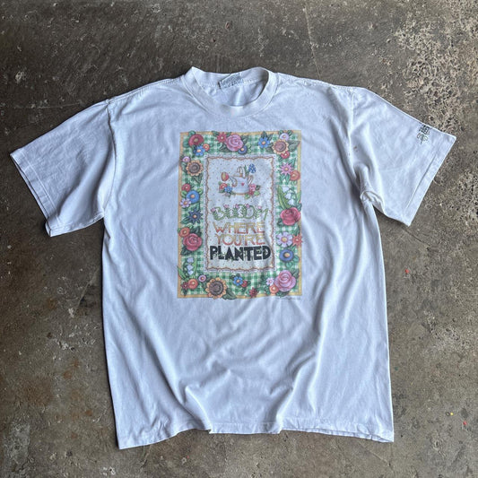 90s White “Bloom Where You’re Planted” single stitch t-shirt