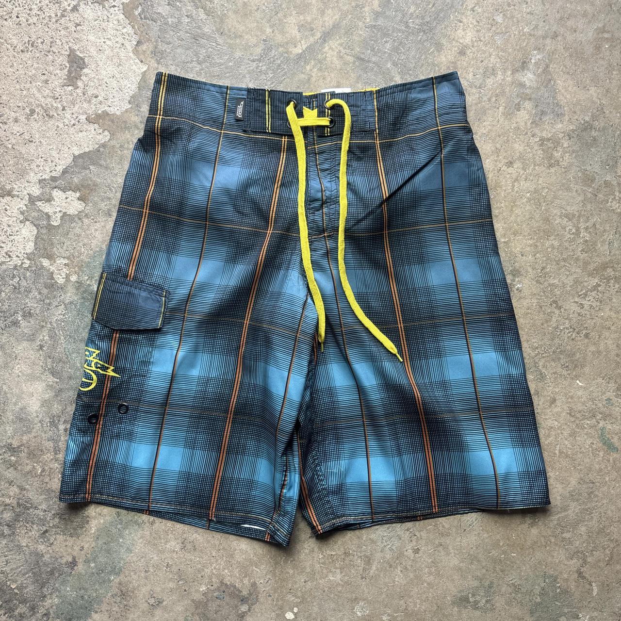 Blue No Fear chequered board shorts - L