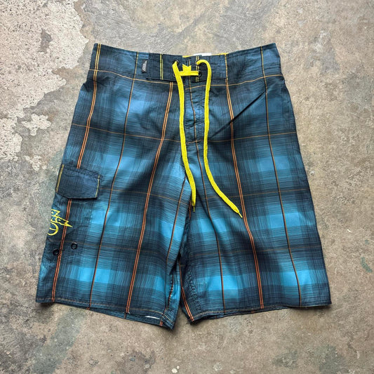 Blue No Fear chequered board shorts - L