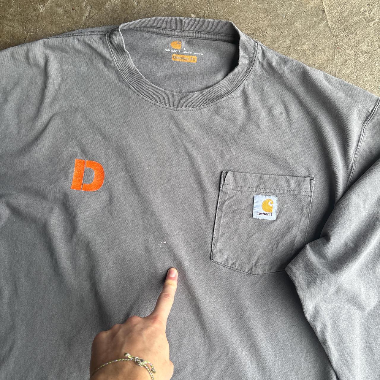 Grey Long-Sleeve Carhartt T-Shirt w/ Orange Graphics - L