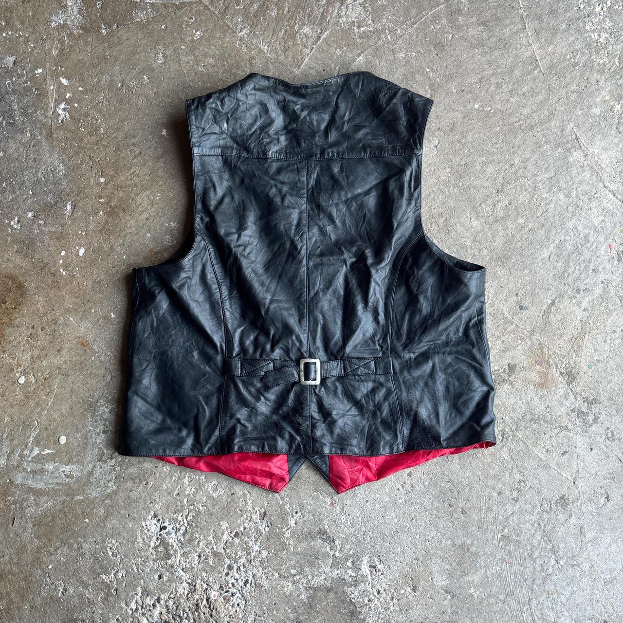 Vintage Black Leather Button Up Vest - L