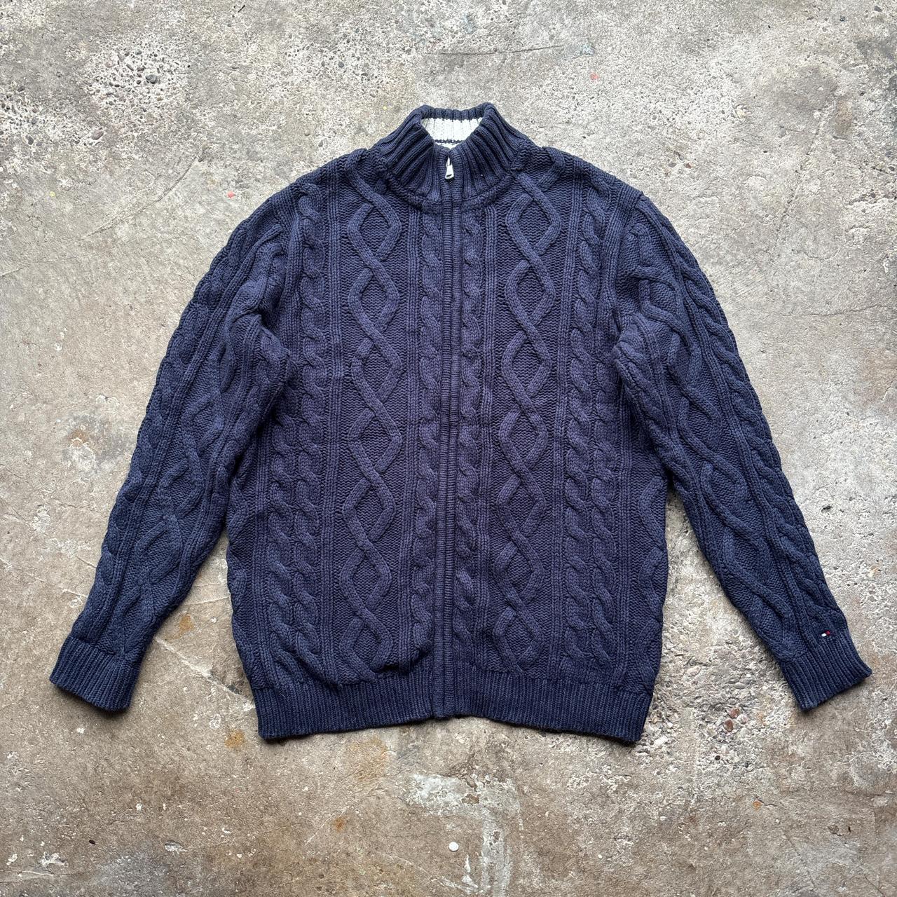 Navy blue Tommy Hilfiger cable knit zip up sweater
