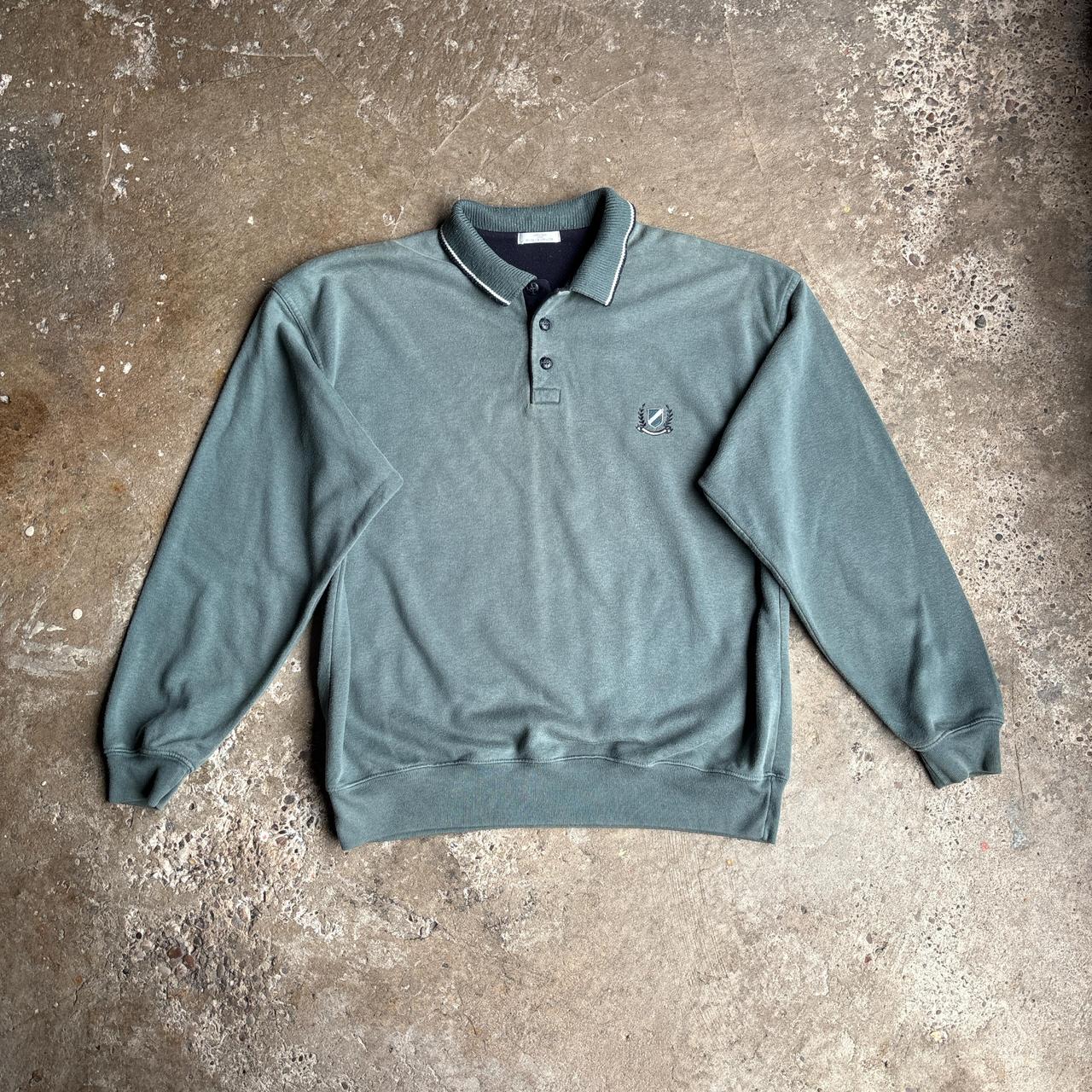 Green M&S Vintage Long-Sleeve Polo Shirt - L