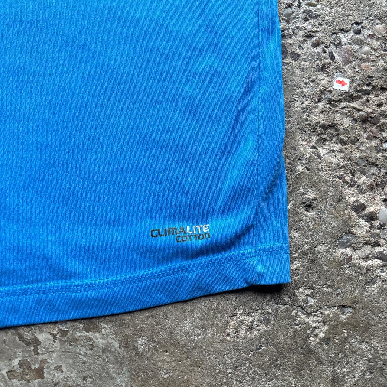Blue Adidas t-shirt with 3 stripes and embroidered logos
