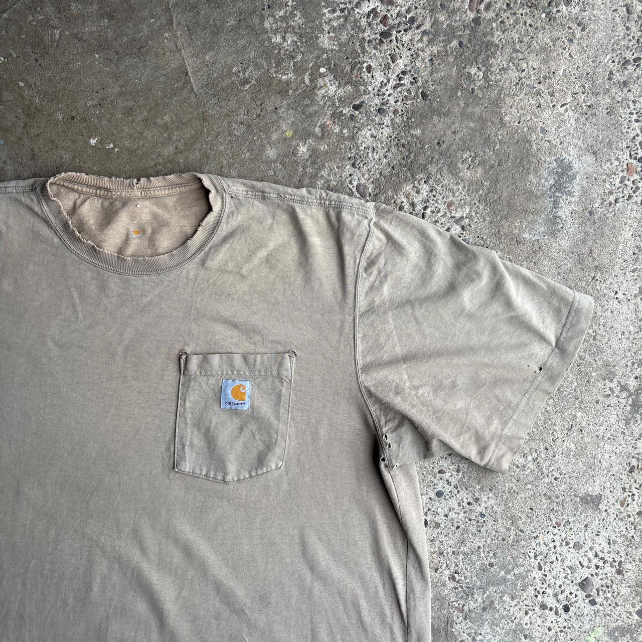 Cream Distressed Carhartt Single Pocket T-Shirt - 2XL