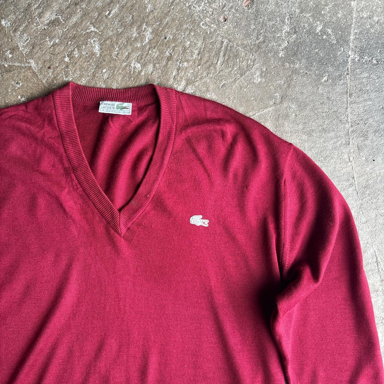 Burgundy Lacoste V-Neck Jumper - XL