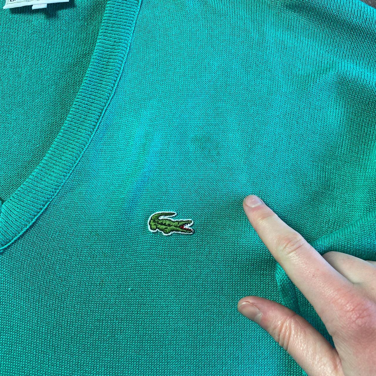 Vintage Green Lacoste V-Neck Jumper - L