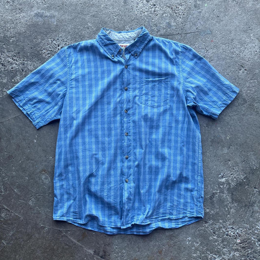 Blue and white chequered Wrangler short-sleeved shirt