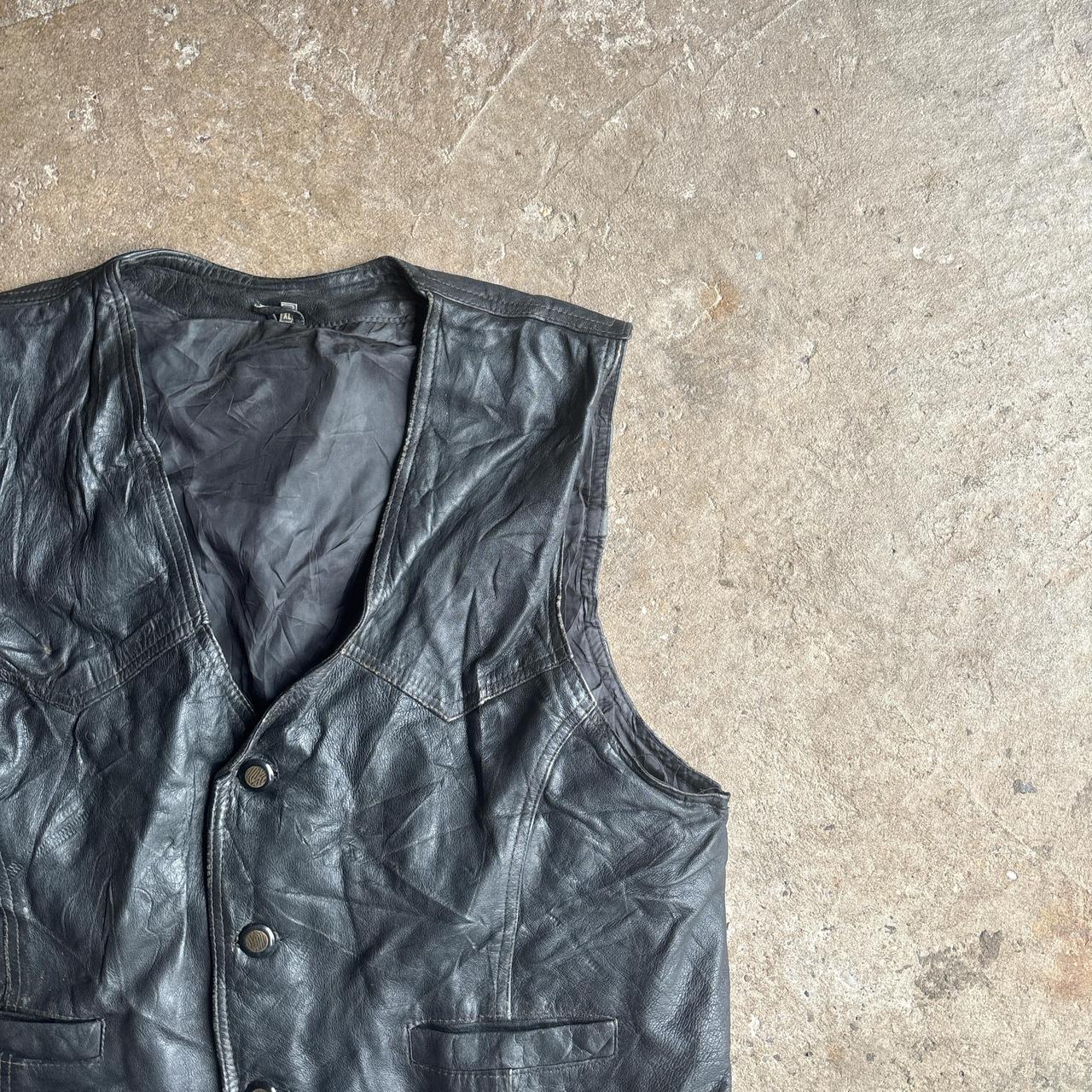Vintage Black Leather V-Neck Vest