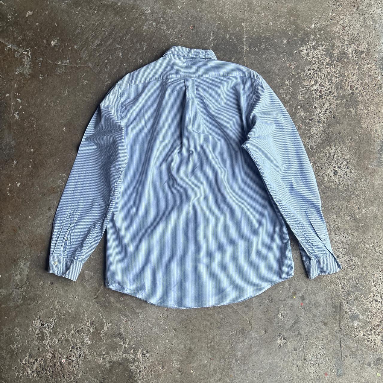 Blue & White Striped Ralph Lauren Sear Sucker Oxford Shirt - L