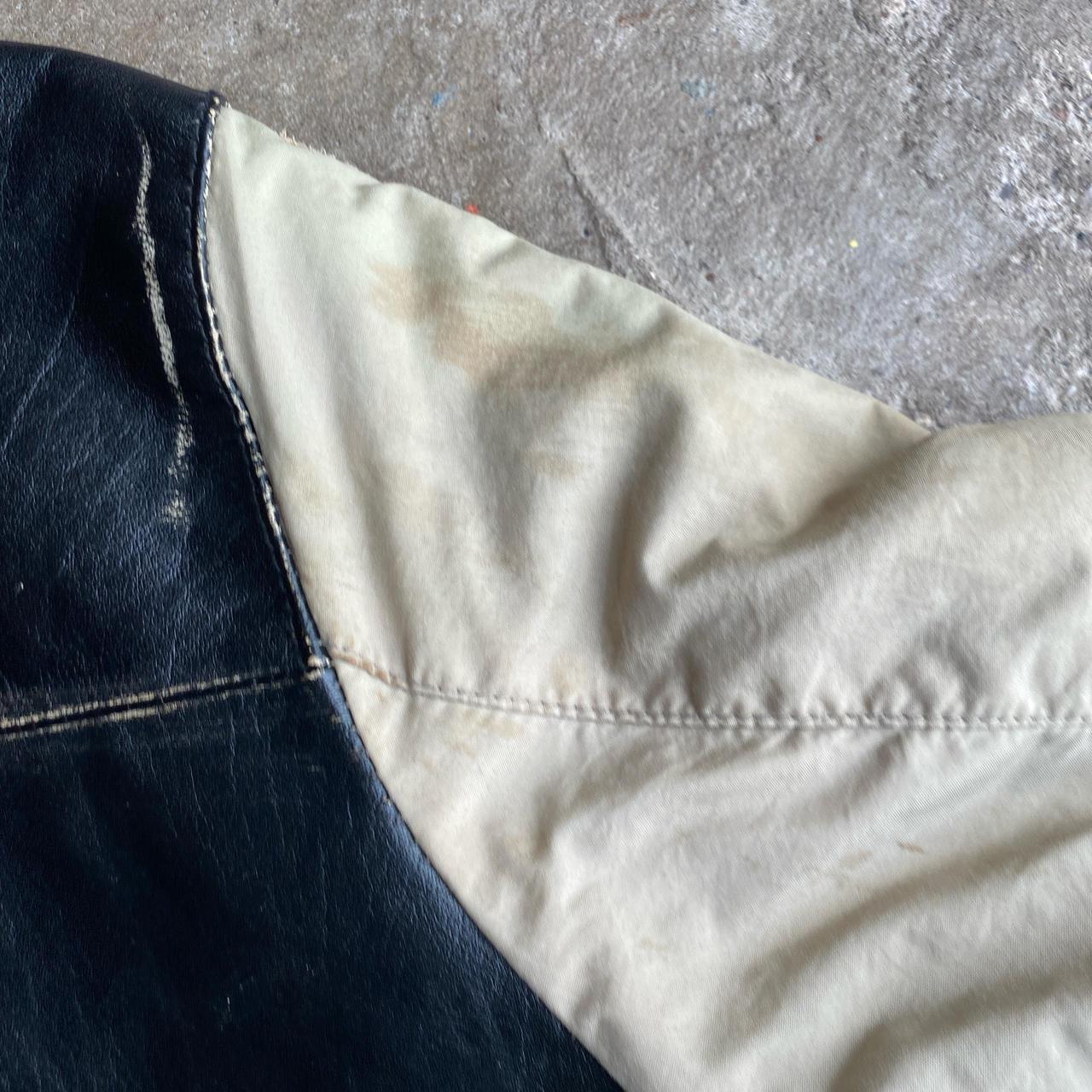 Black & Cream Faux Leather Biker Jacket - M