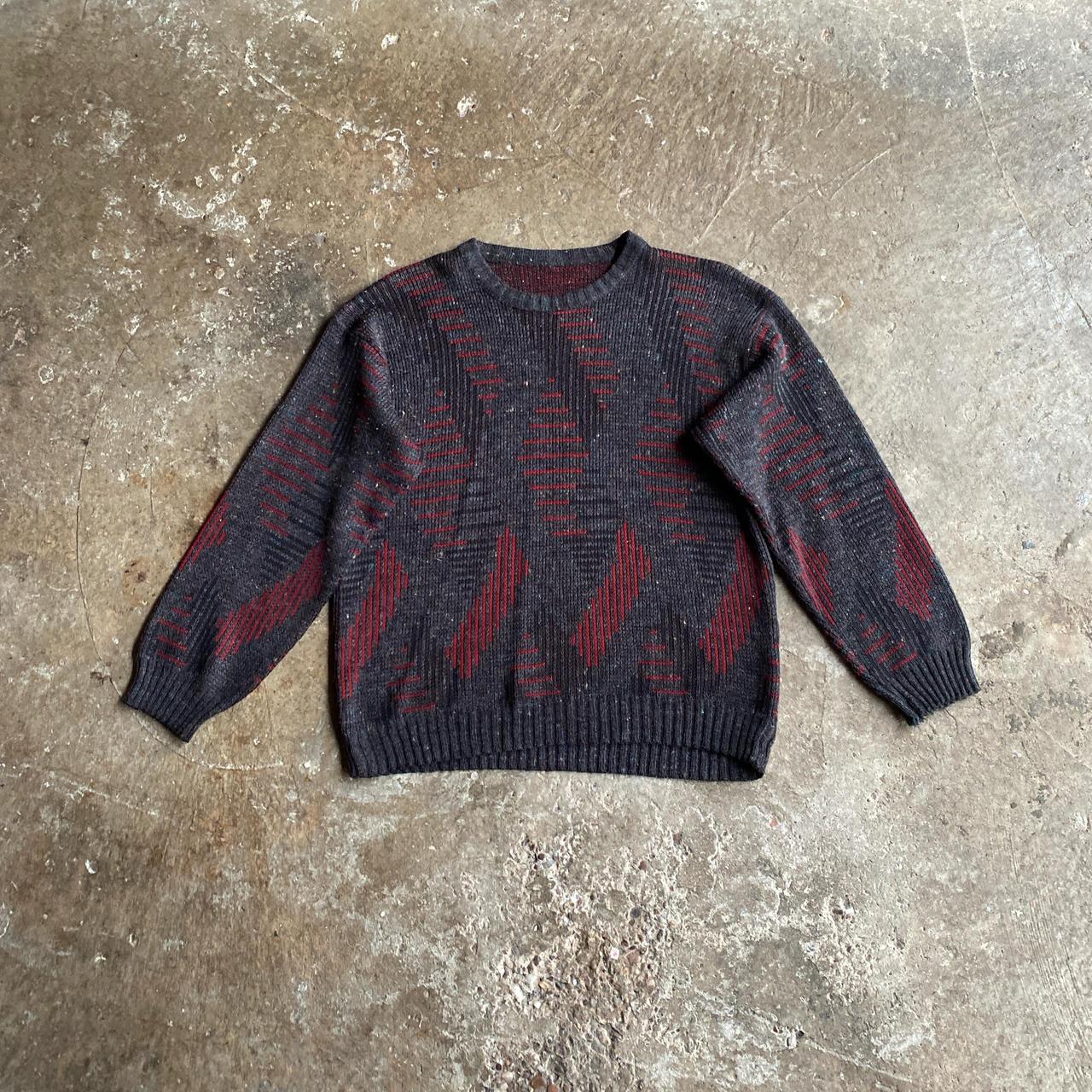 Vintage Grey & Red Knit Jumper - M