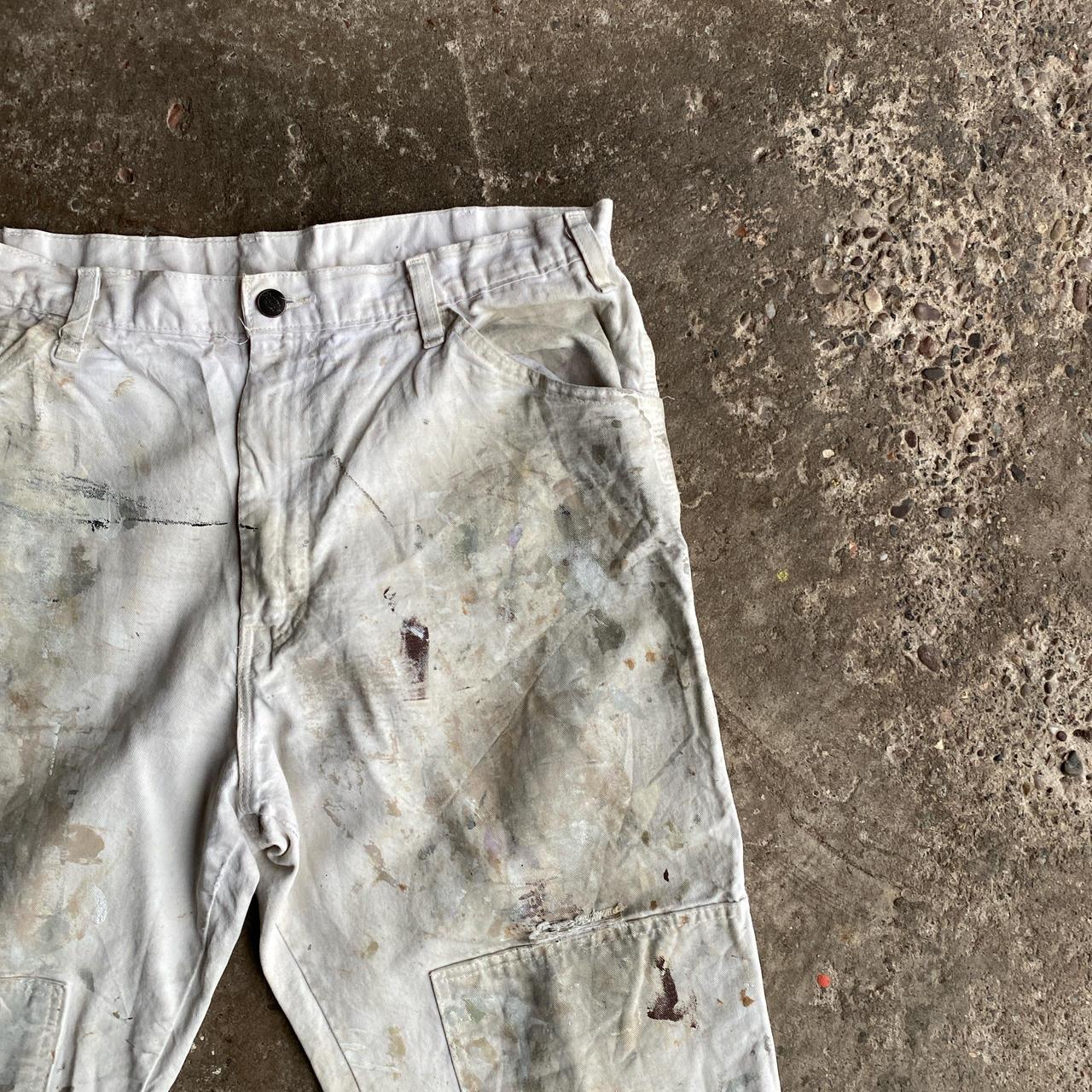 White Distressed Dickies Double Knee Carpenter Pants - W36