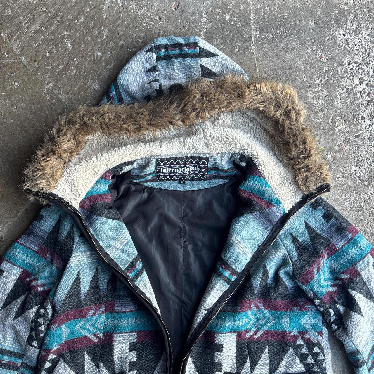 Multi-Coloured Aztec Print Hooded Jacked - 12 (women’s)