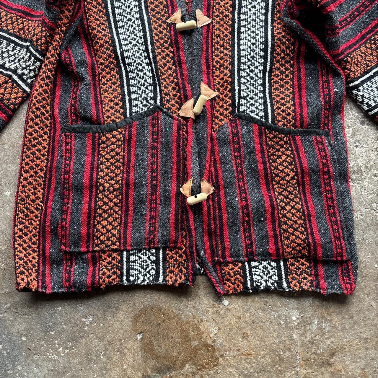 Handmade Red, grey, white, black and orange Boho Baja / hippie style hooded