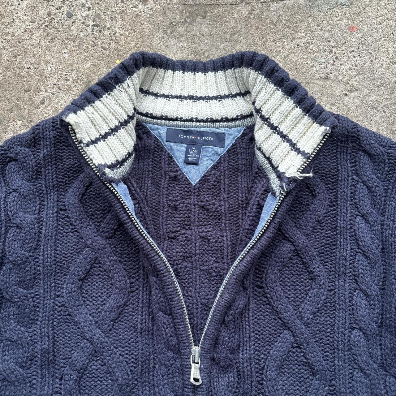 Navy blue Tommy Hilfiger cable knit zip up sweater
