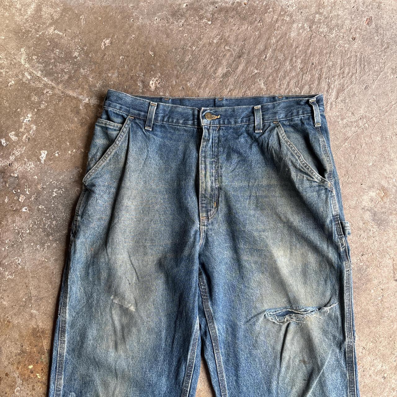 Washed Blue Denim Carhartt Ripped Jeans