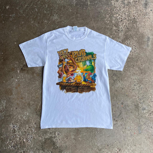 Vintage White Graphic ‘Pub Crawl’ T-Shirt - M