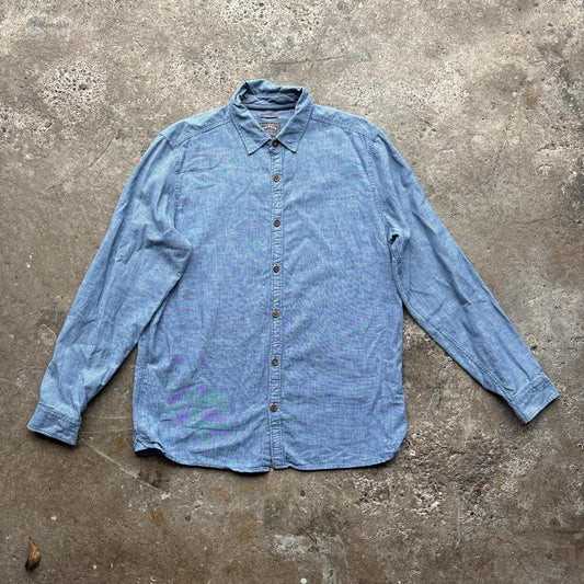 Blue and white striped Fat Face linen shirt