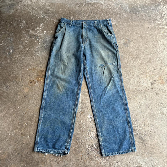 Washed Blue Denim Carhartt Ripped Jeans