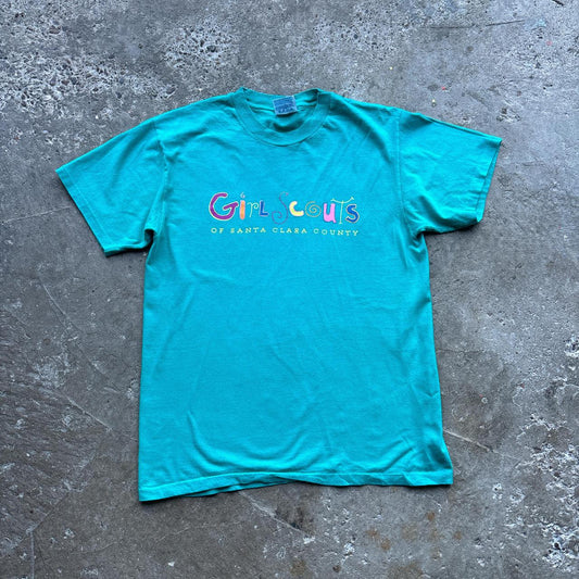 Turquoise single stitch t-shirt with ‘Girls Scouts’ print