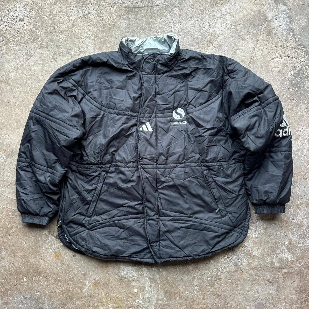 00s Black and grey Adidas puffer jacket with embroidered logos