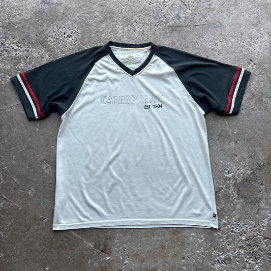 00s Cream and black Caterpillar raglan t-shirt - L