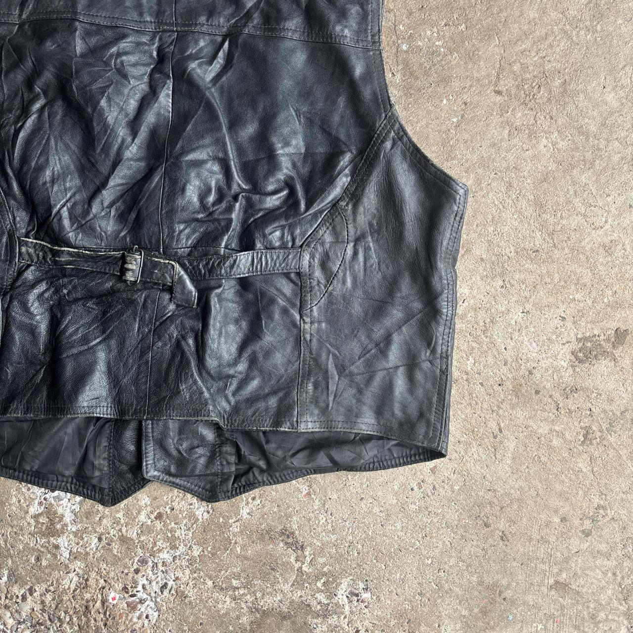 Vintage Black Leather V-Neck Vest
