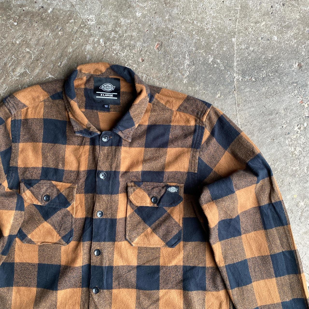 Navy & Tan Checkered Dickies Flannel Shirt - XL