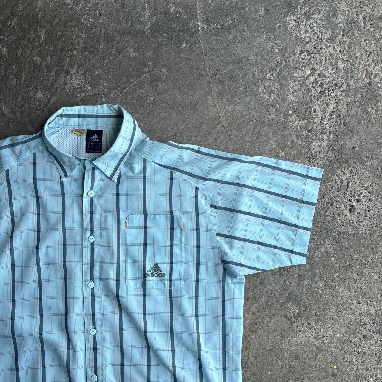 Blue Adidas Climalite Checkered Short Sleeve Shirt