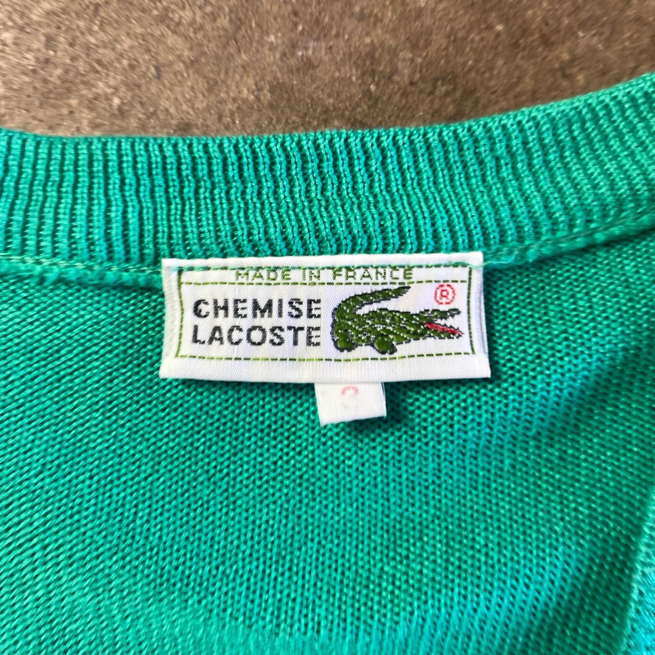 Vintage Green Lacoste V-Neck Jumper - L