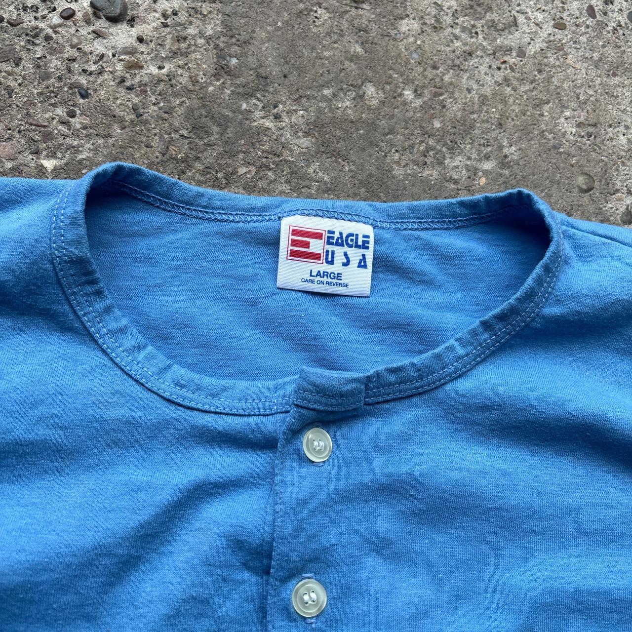 Blue Button-up single stitch t-shirt - L