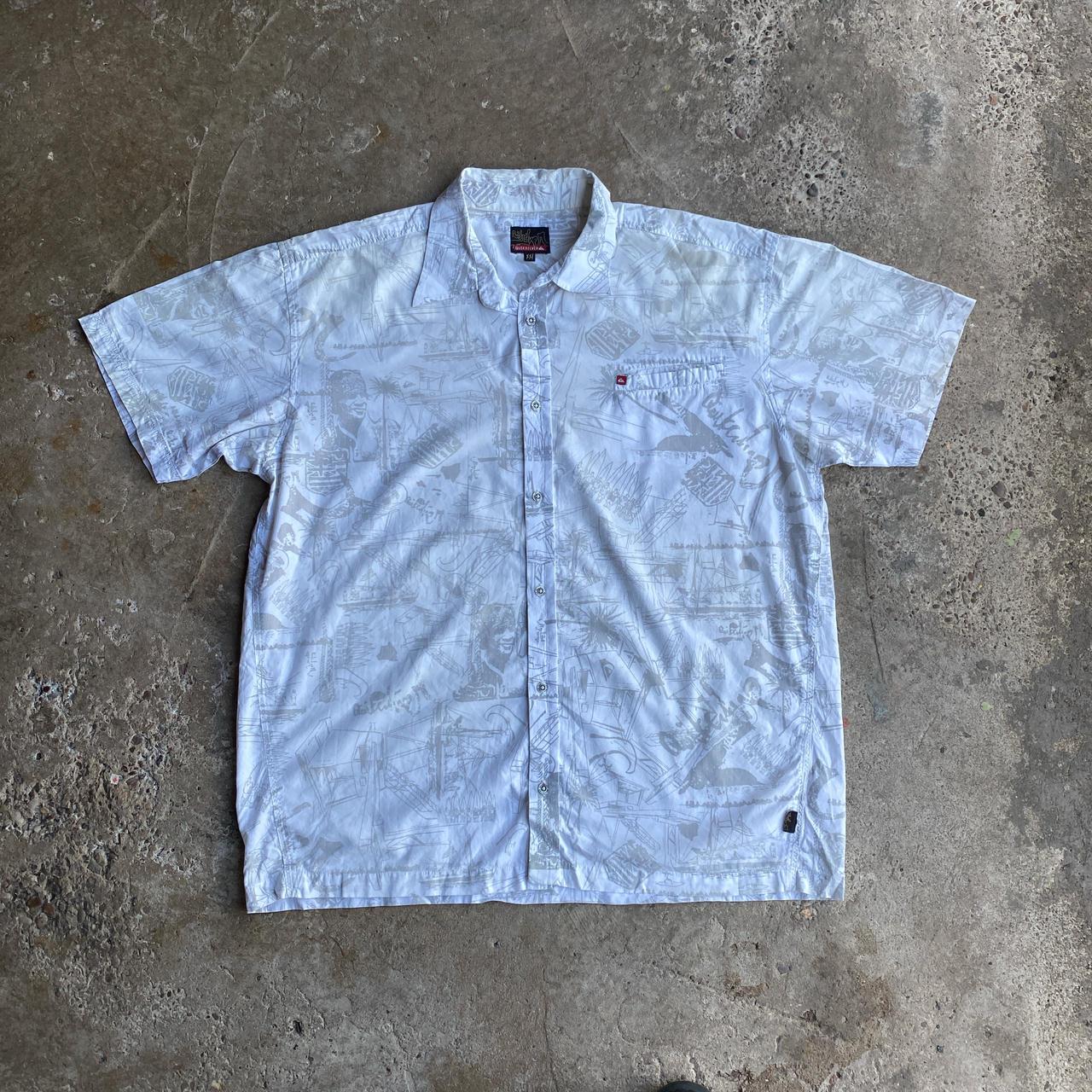 White Graphic Hawaiian Style Quiksilver Short Sleeve Shirt - 2XL