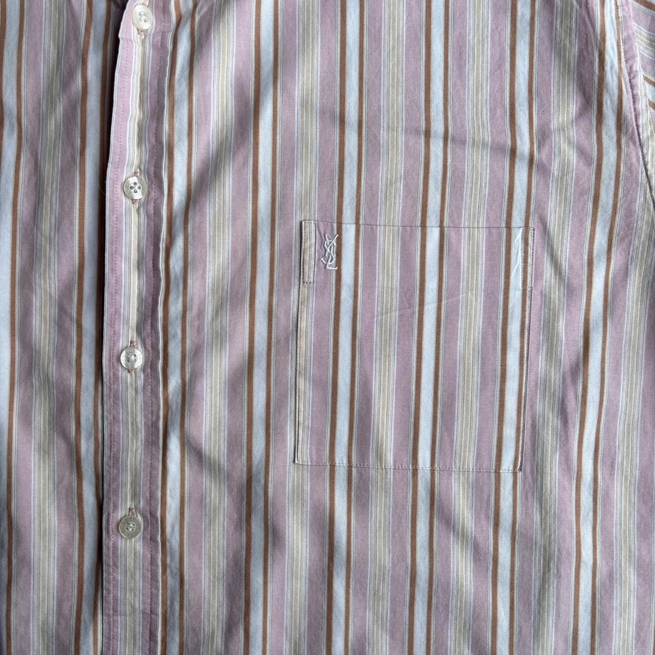 Pink Striped Yves Saint Laurent (YSL) Short Sleeve Shirt - 2XL