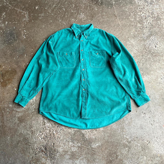 Vintage Green Corduroy Long-Sleeve Shirt - L