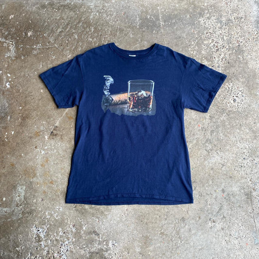 Navy Whiskey & Cigar Graphic T-Shirt