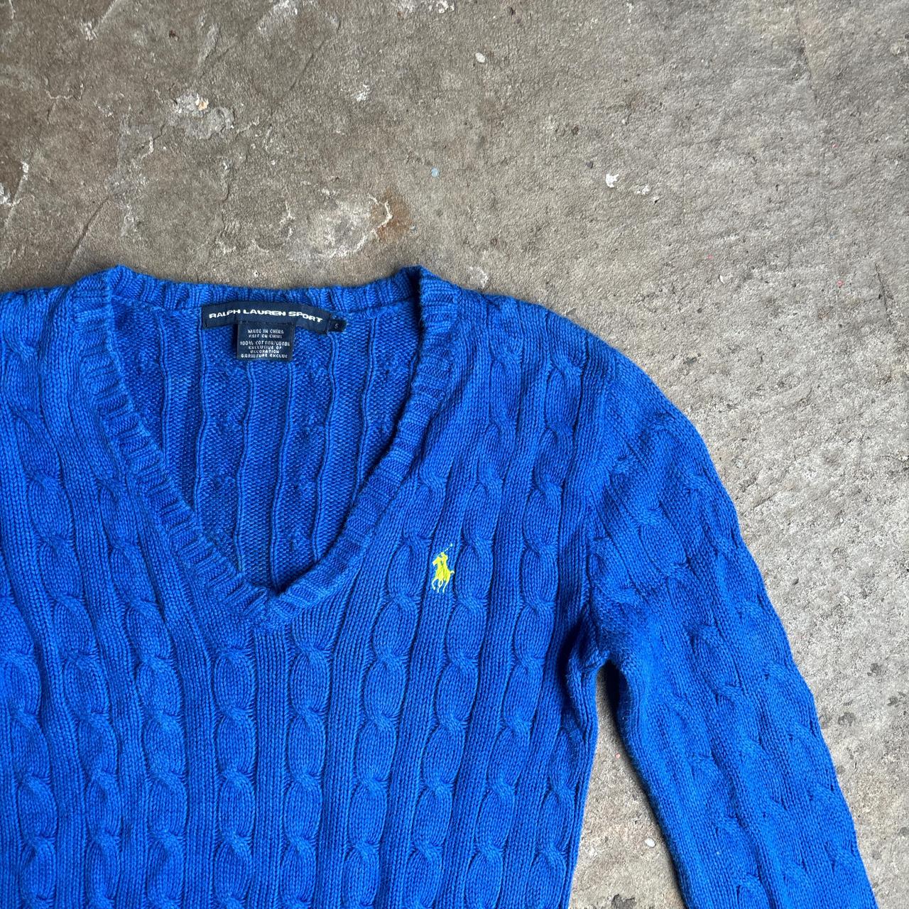 Blue V-Neck Ralph Lauren Cable Knit Sweater - S (women’s)