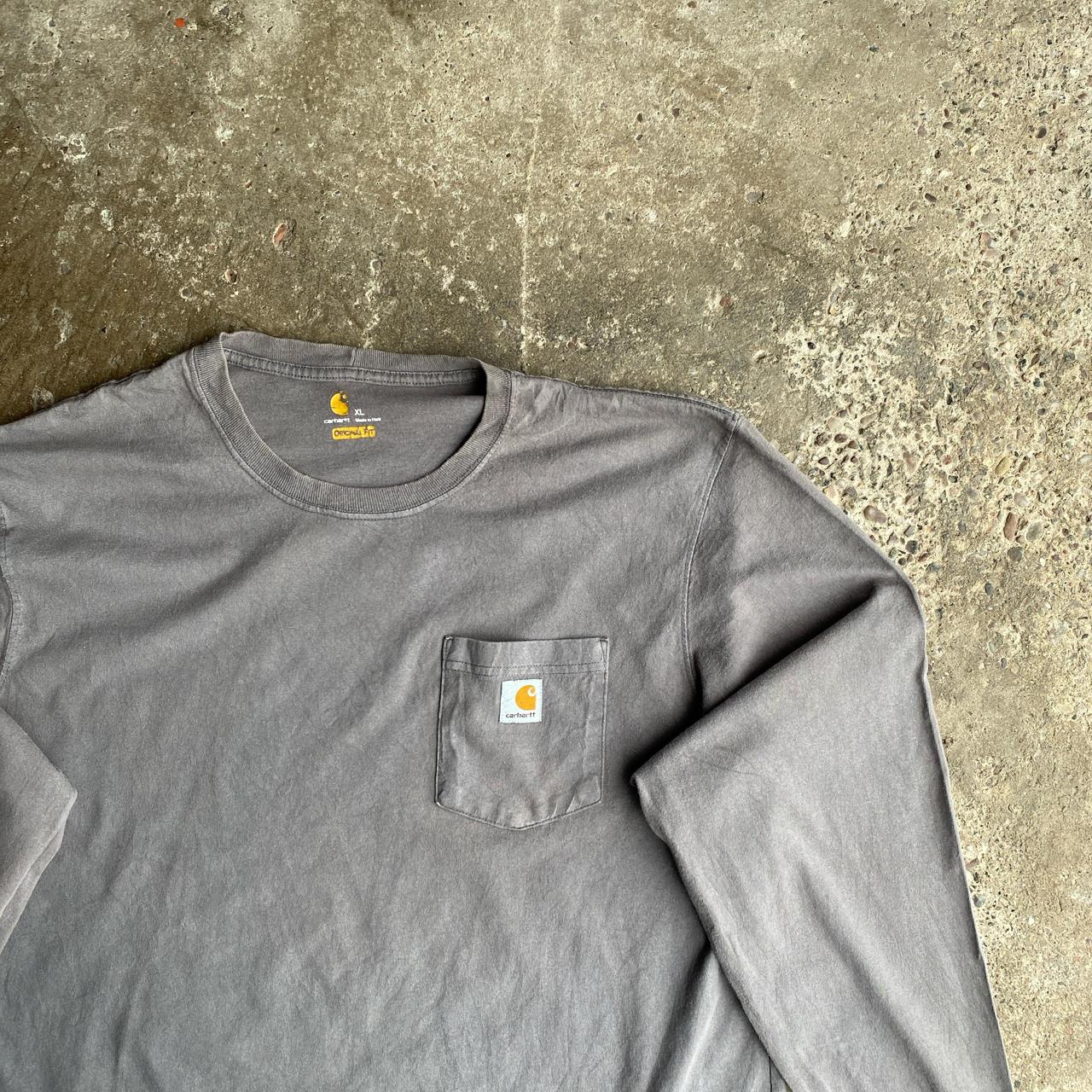 Grey Carhartt Long-Sleeve Single Pocket T-Shirt - XL