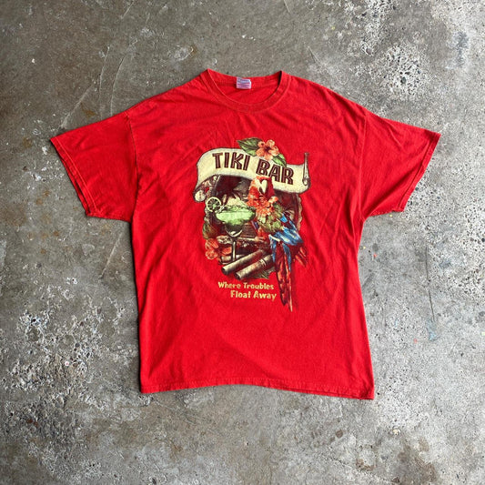 Red Graphic Tiki Bar T-Shirt - XL