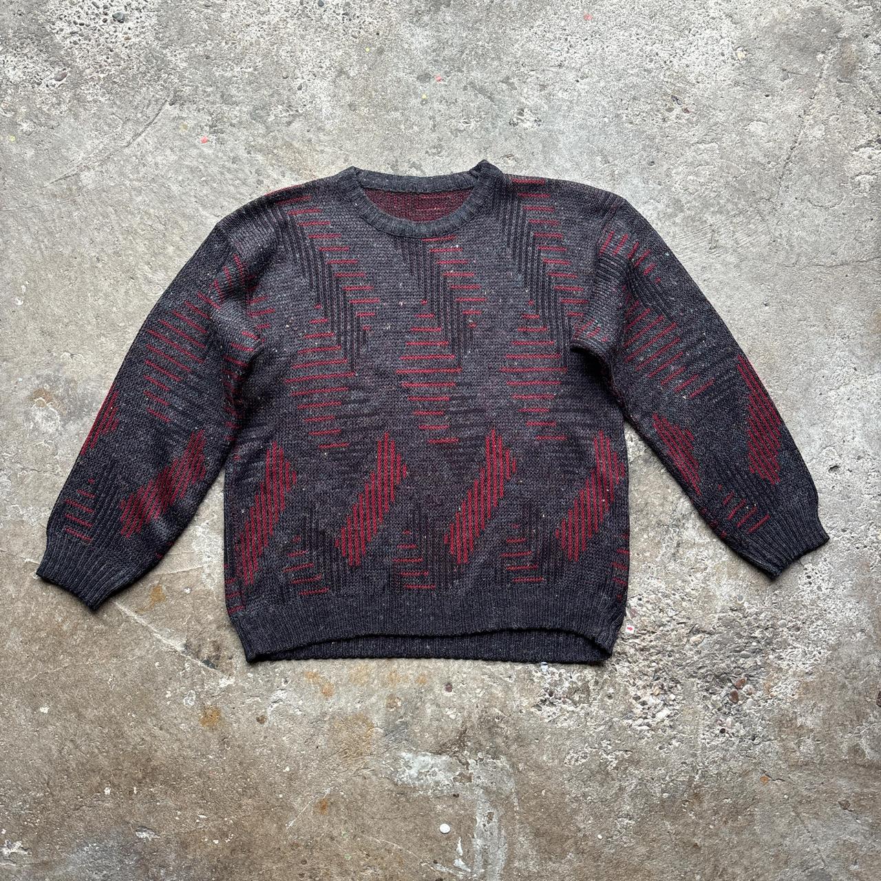 Vintage Grey and red wool knitted jumper