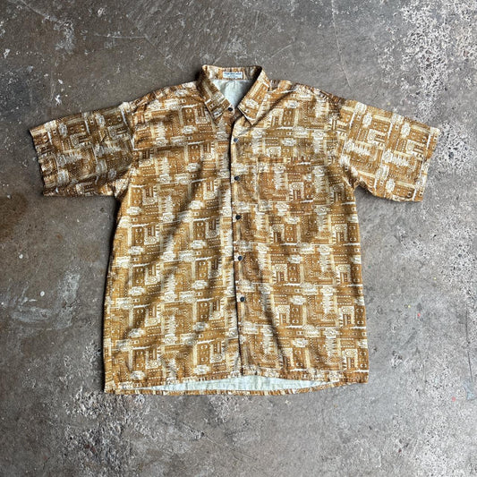 Gold Print Thai Silk Short Sleeve Shirt