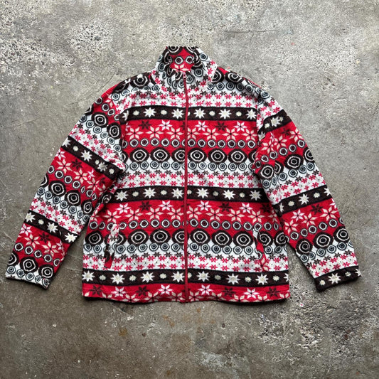 Red crazy vintage zip-up fleece with arctic pattern