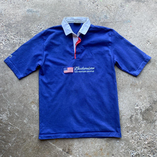 00s Blue Budweiser x Cotton Traders polo shirt - L