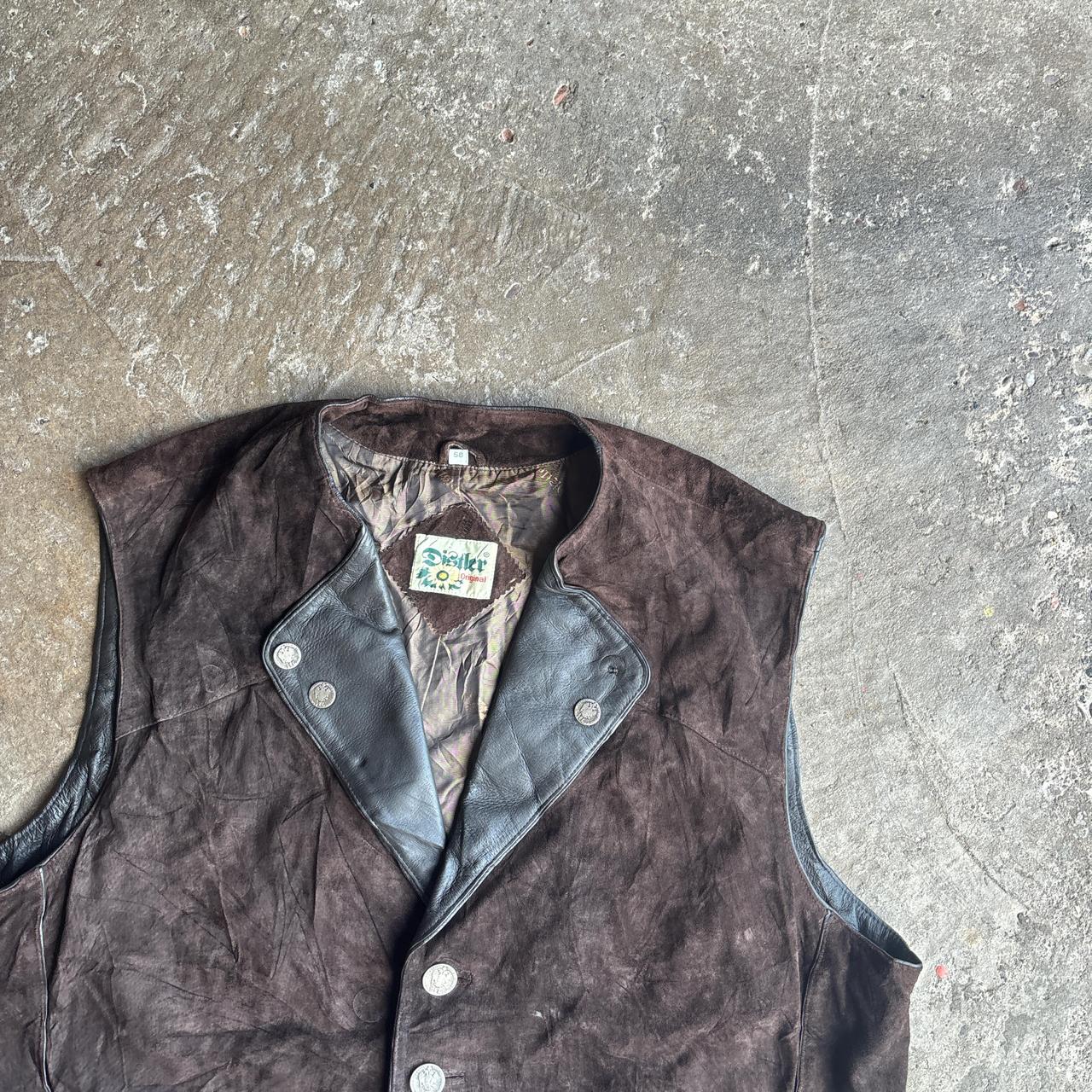 Vintage Distler Suede Vest w/ Leather Collar - 2XL